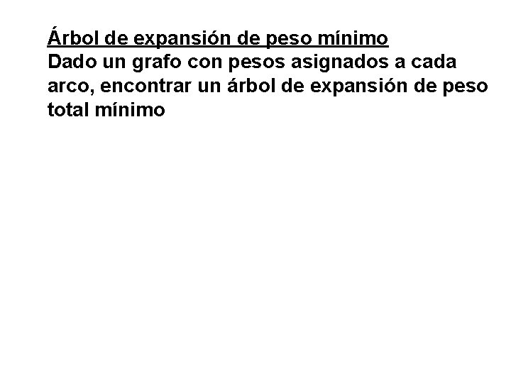 Árbol de expansión de peso mínimo Dado un grafo con pesos asignados a cada