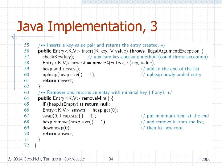 Java Implementation, 3 © 2014 Goodrich, Tamassia, Goldwasser 34 Heaps 