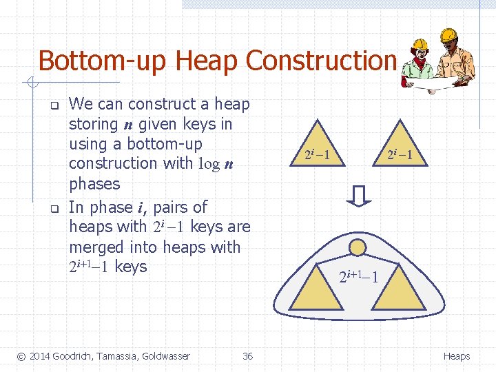 Bottom-up Heap Construction q q We can construct a heap storing n given keys