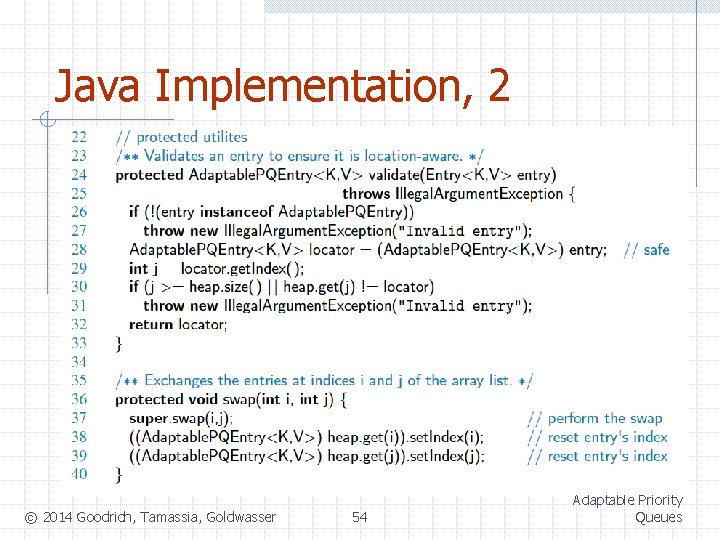 Java Implementation, 2 © 2014 Goodrich, Tamassia, Goldwasser 54 Adaptable Priority Queues 