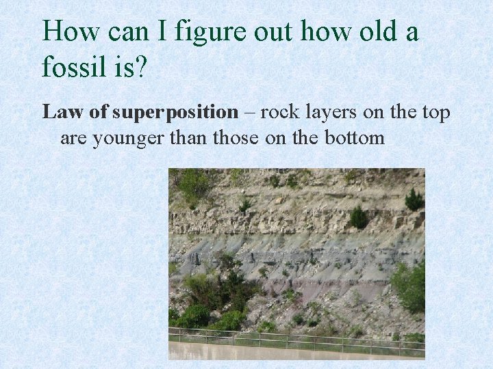 How can I figure out how old a fossil is? Law of superposition –