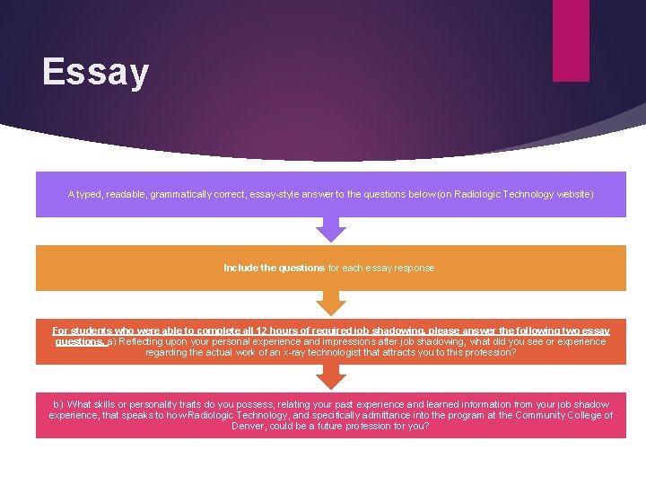 Essay A typed, readable, grammatically correct, essay-style answer to the questions below (on Radiologic