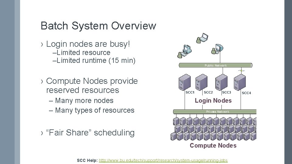 Batch System Overview › Login nodes are busy! –Limited resource –Limited runtime (15 min)