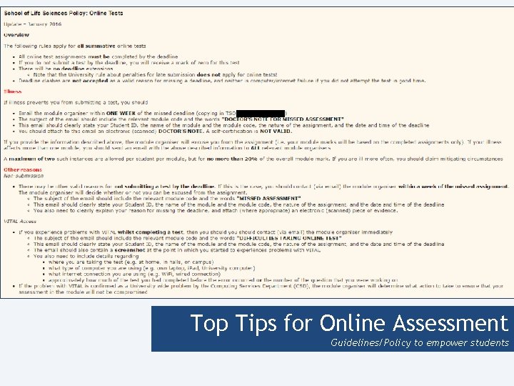 Top Tips for Online Assessment Guidelines/Policy to empower students 