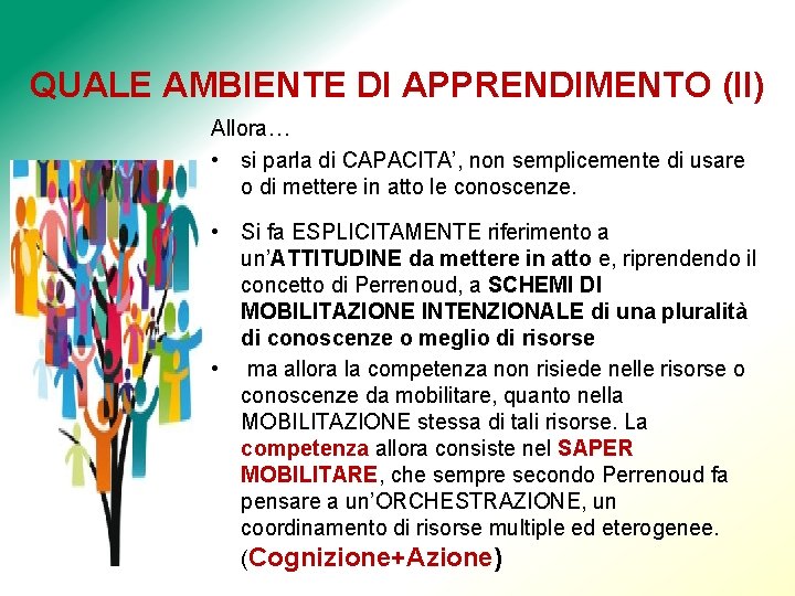 QUALE AMBIENTE DI APPRENDIMENTO (II) Allora… • si parla di CAPACITA’, non semplicemente di