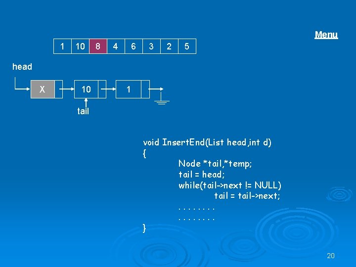 Menu 1 10 8 4 6 3 2 5 head X 10 1 tail