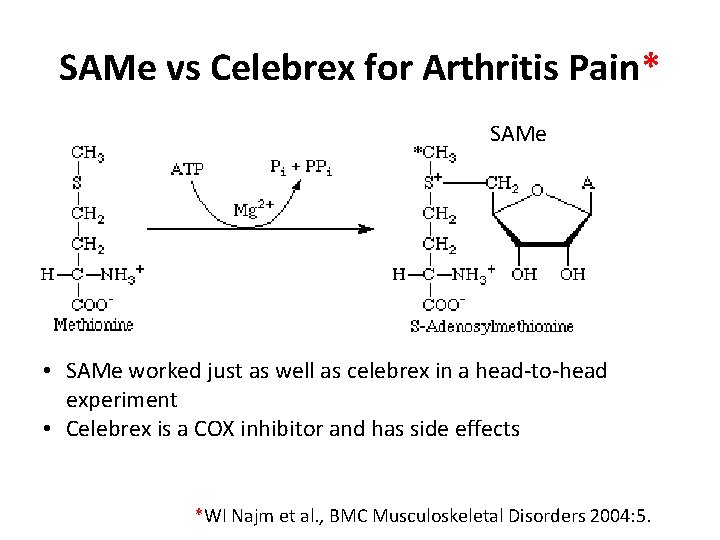 SAMe vs Celebrex for Arthritis Pain* SAMe • SAMe worked just as well as