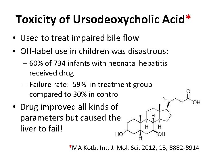Toxicity of Ursodeoxycholic Acid* • Used to treat impaired bile flow • Off-label use