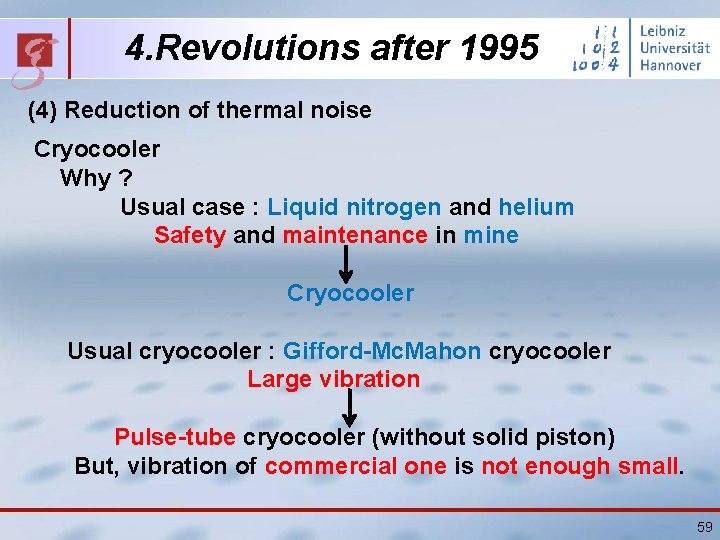 4. Revolutions after 1995 (4) Reduction of thermal noise Cryocooler Why ? Usual case