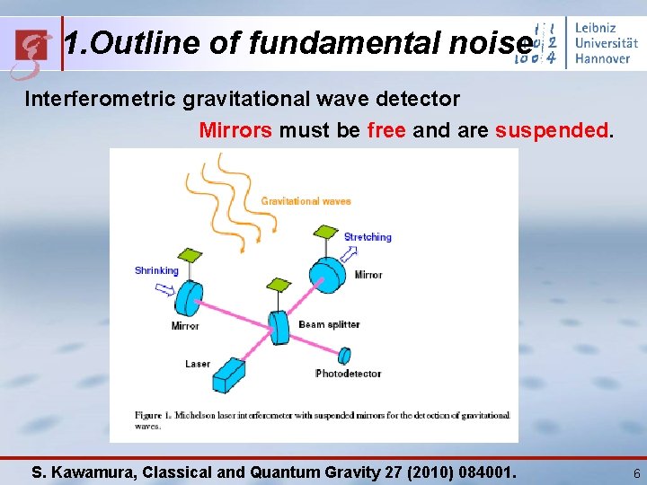 1. Outline of fundamental noise Interferometric gravitational wave detector Mirrors must be free and
