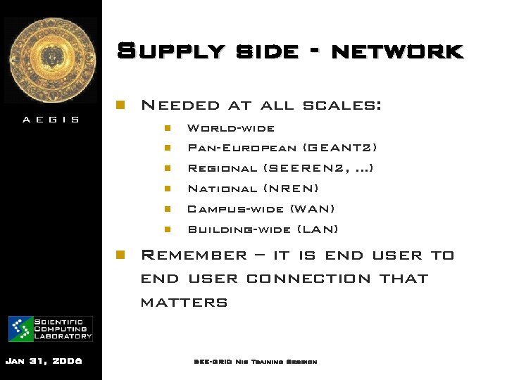 Supply side - network n AEGIS Needed at all scales: n n n n