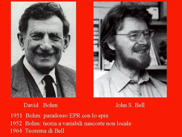 David Bohm John S. Bell 1951 Bohm: paradosso EPR con lo spin 1952 Bohm: