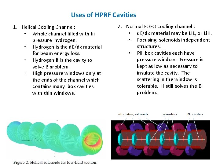Uses of HPRF Cavities 1. Helical Cooling Channel: • Whole channel filled with hi
