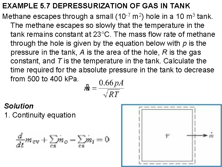 EXAMPLE 5. 7 DEPRESSURIZATION OF GAS IN TANK Methane escapes through a small (10 EXAMPLE 5. 7 DEPRESSURIZATION OF GAS IN TANK Methane escapes through a small (10