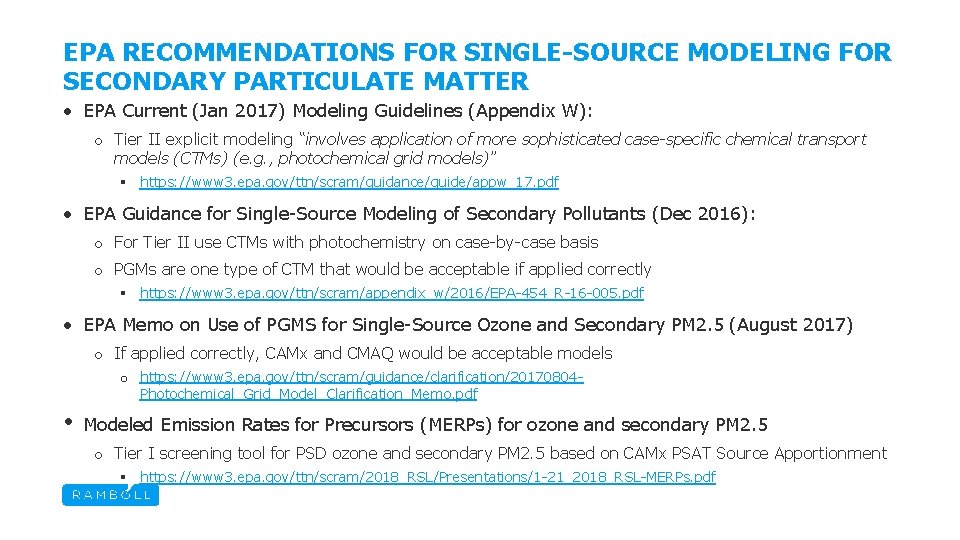 EPA RECOMMENDATIONS FOR SINGLE-SOURCE MODELING FOR SECONDARY PARTICULATE MATTER • EPA Current (Jan 2017)