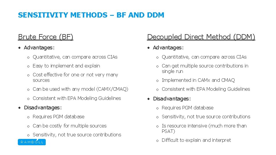 SENSITIVITY METHODS – BF AND DDM Brute Force (BF) Decoupled Direct Method (DDM) •