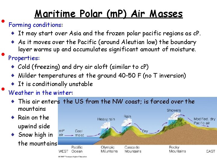  • • • Maritime Polar (m. P) Air Masses Forming conditions: ♦ It