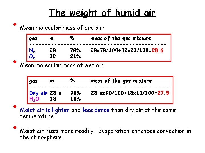  • • The weight of humid air Mean molecular mass of dry air: