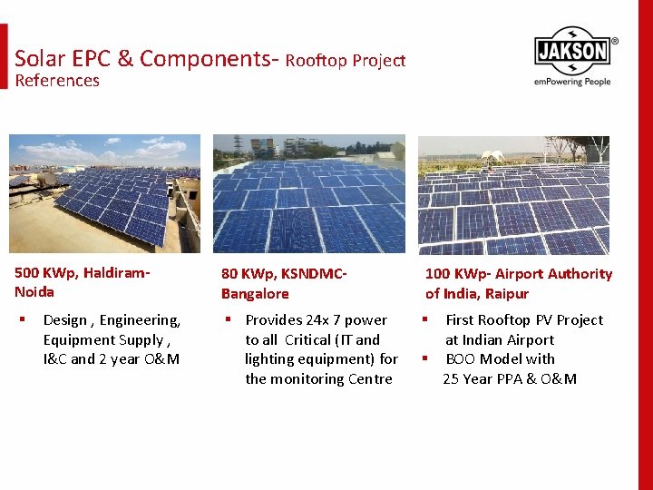 Solar EPC & Components- Rooftop Project References 500 KWp, Haldiram. Noida § Design ,