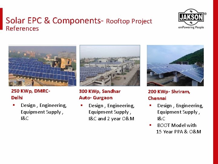 Solar EPC & Components- Rooftop Project References 250 KWp, DMRCDelhi § Design , Engineering,