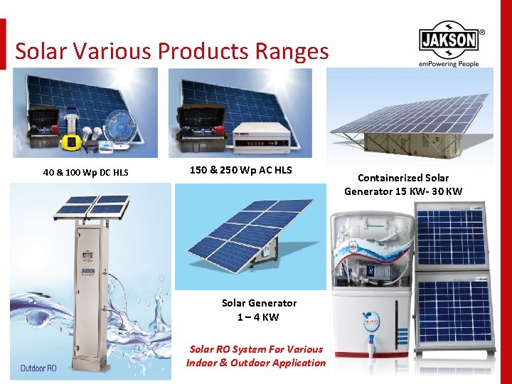 Solar Various Products Ranges 40 & 100 Wp DC HLS 150 & 250 Wp