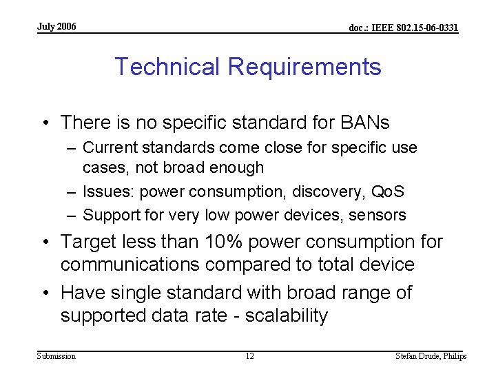 July 2006 doc. : IEEE 802. 15 -06 -0331 Technical Requirements • There is