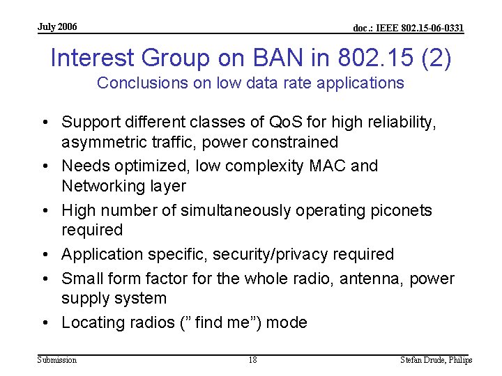 July 2006 doc. : IEEE 802. 15 -06 -0331 Interest Group on BAN in