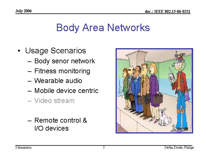 July 2006 doc. : IEEE 802. 15 -06 -0331 Body Area Networks • Usage