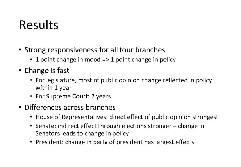 Results • Strong responsiveness for all four branches • 1 point change in mood