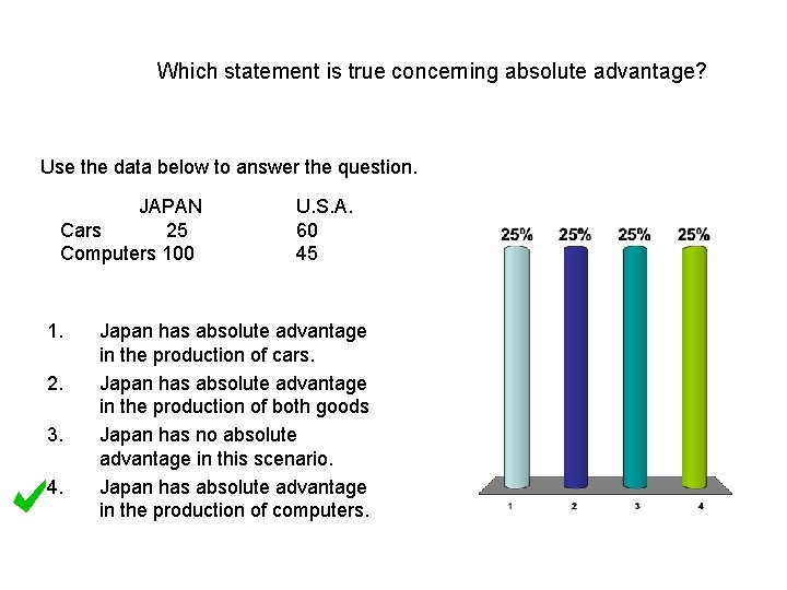 Which statement is true concerning absolute advantage? Use the data below to answer the