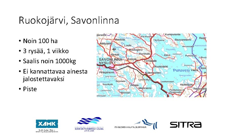 Ruokojärvi, Savonlinna • Noin 100 ha • 3 rysää, 1 viikko • Saalis noin