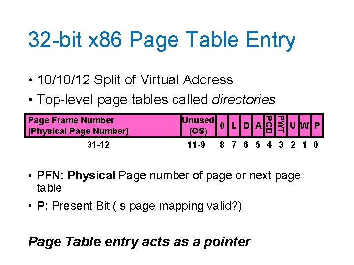 32 -bit x 86 Page Table Entry • 10/10/12 Split of Virtual Address •