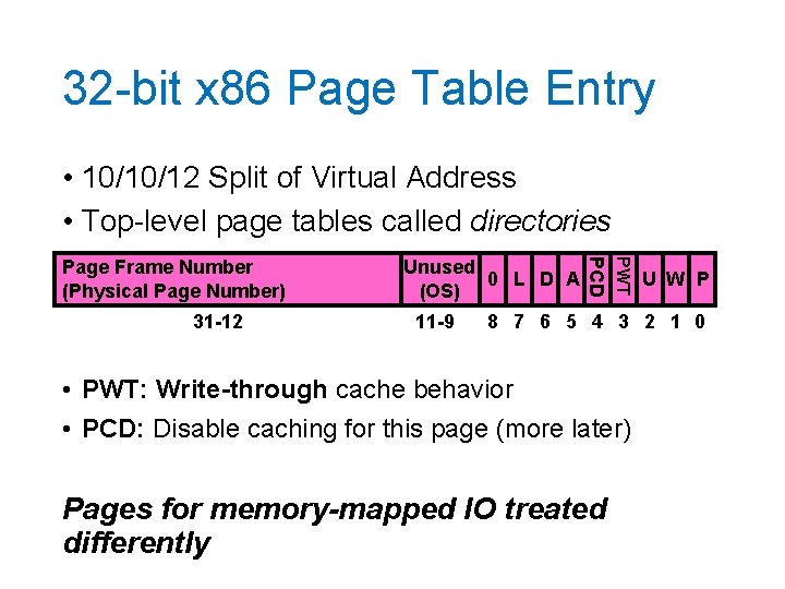 32 -bit x 86 Page Table Entry • 10/10/12 Split of Virtual Address •