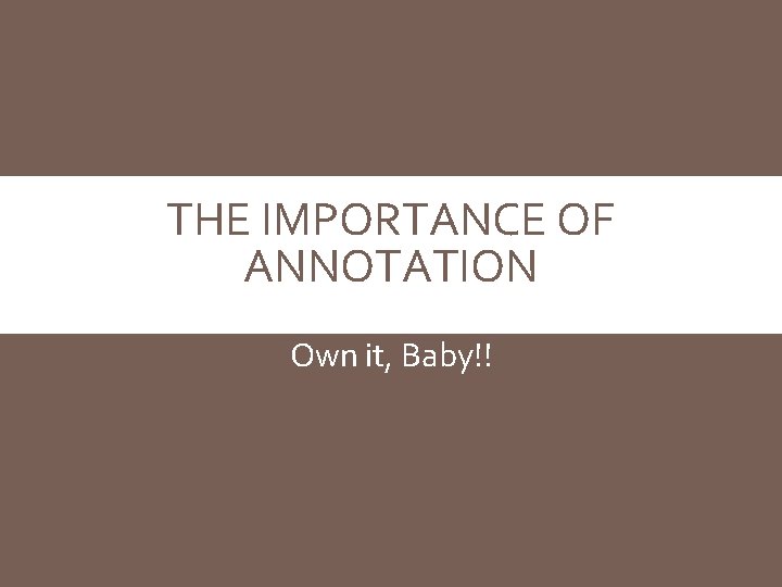 THE IMPORTANCE OF ANNOTATION Own it, Baby!! 