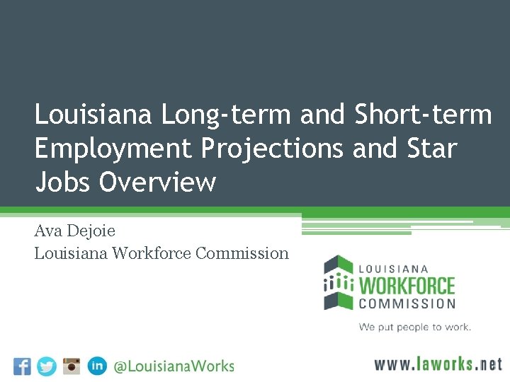 Louisiana Long-term and Short-term Employment Projections and Star Jobs Overview Ava Dejoie Louisiana Workforce
