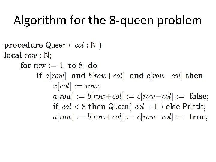 Algorithm for the 8 -queen problem 