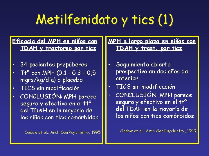 Metilfenidato y tics (1) Eficacia del MPH en niños con TDAH y trastorno por