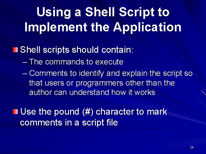 Using a Shell Script to Implement the Application Shell scripts should contain: – The Using a Shell Script to Implement the Application Shell scripts should contain: – The