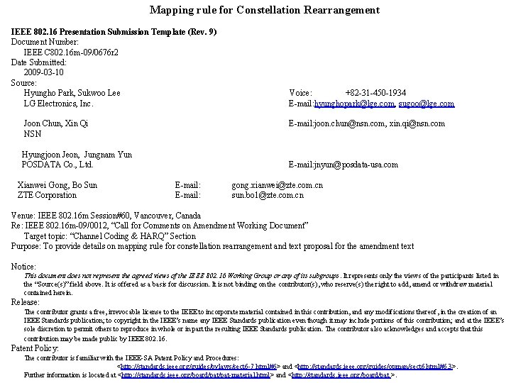 Mapping rule for Constellation Rearrangement IEEE 802. 16 Presentation Submission Template (Rev. 9) Document