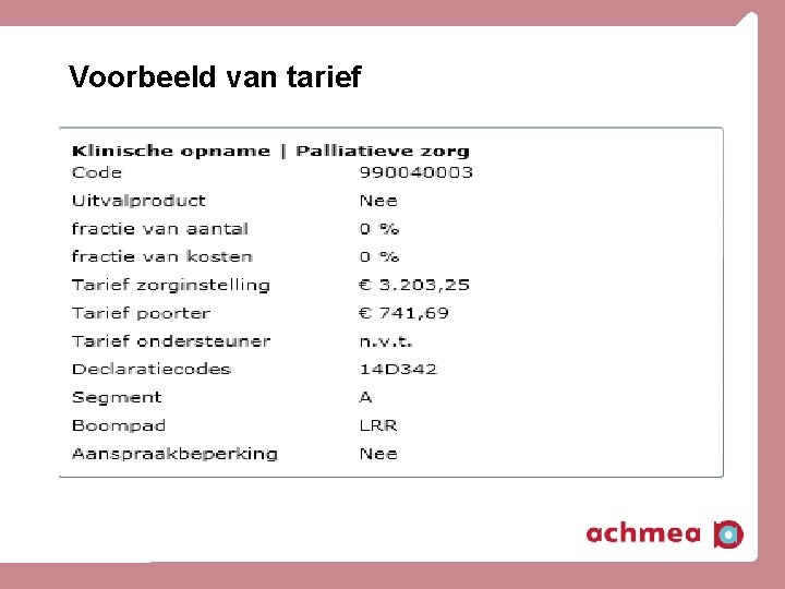 Voorbeeld van tarief 