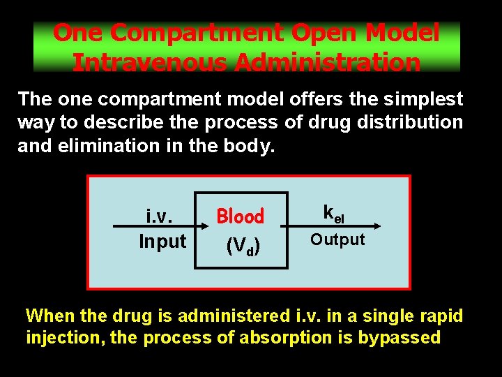 One Compartment Open Model Intravenous Administration The one compartment model offers the simplest way