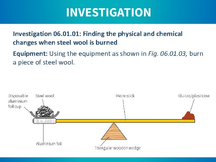 Investigation 06. 01: Finding the physical and chemical changes when steel wool is burned