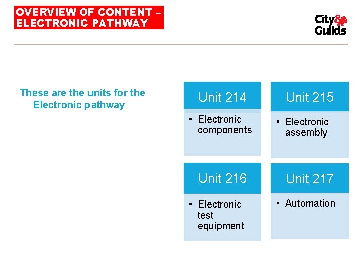 OVERVIEW OF CONTENT – ELECTRONIC PATHWAY These are the units for the Electronic pathway