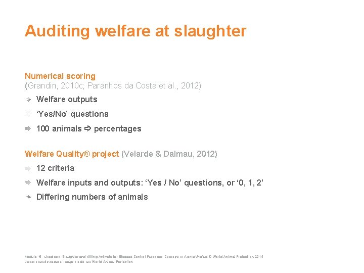 Auditing welfare at slaughter Numerical scoring (Grandin, 2010 c; Paranhos da Costa et al.