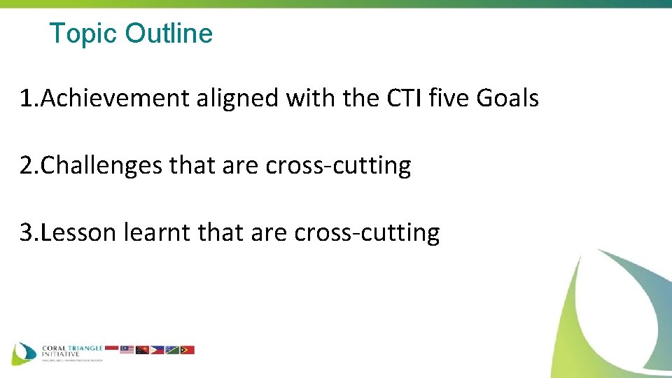 Topic Outline 1. Achievement aligned with the CTI five Goals 2. Challenges that are