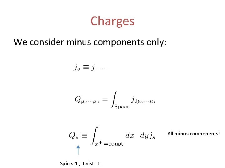 Charges We consider minus components only: All minus components! Spin s-1 , Twist =0