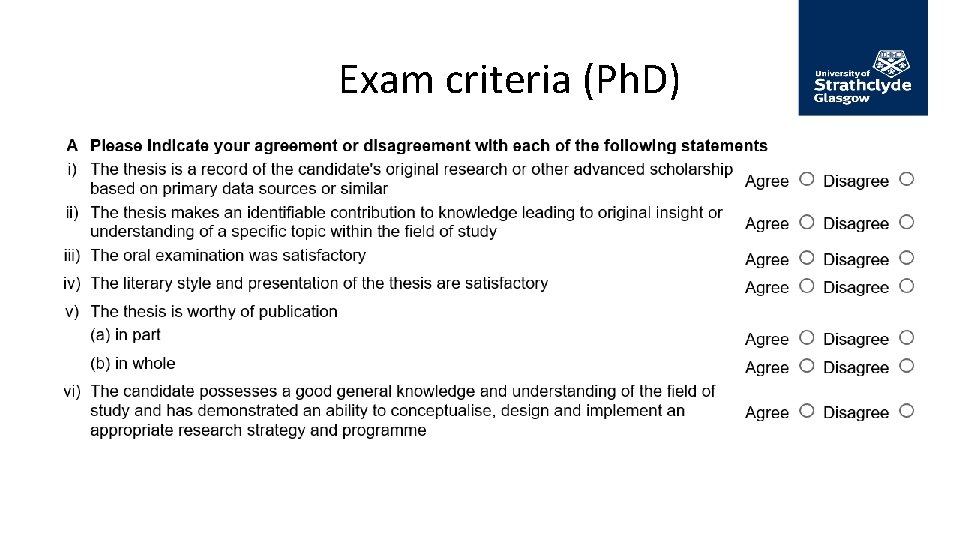 Exam criteria (Ph. D) 
