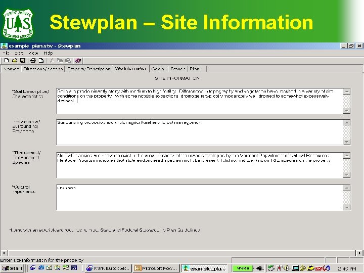 Stewplan – Site Information 