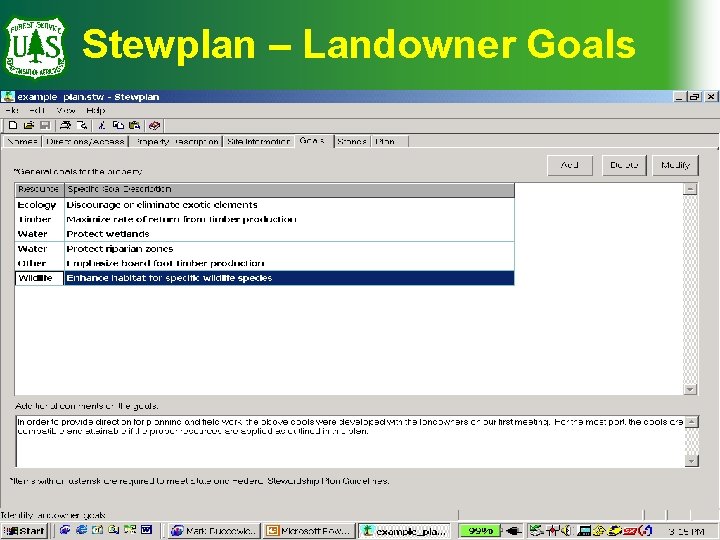 Stewplan – Landowner Goals 