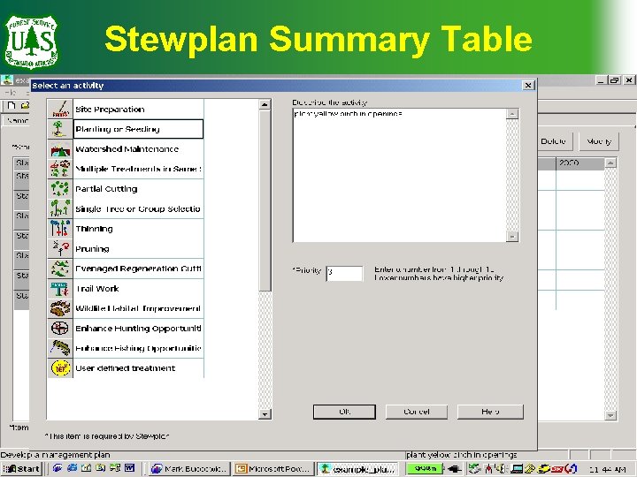 Stewplan Summary Table 